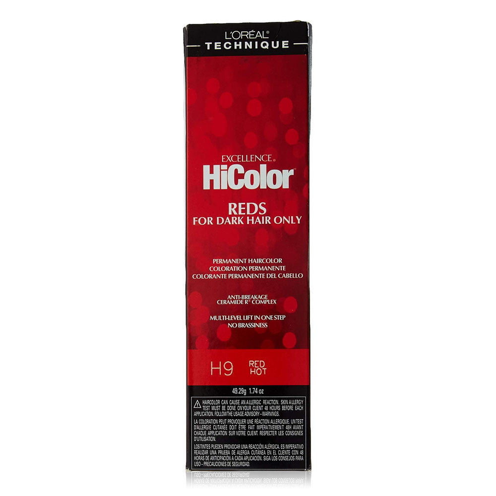 Loreal Technique Excellence HiColor Permanent Hair Color Creme H9 Red Hot, 1.74 Oz